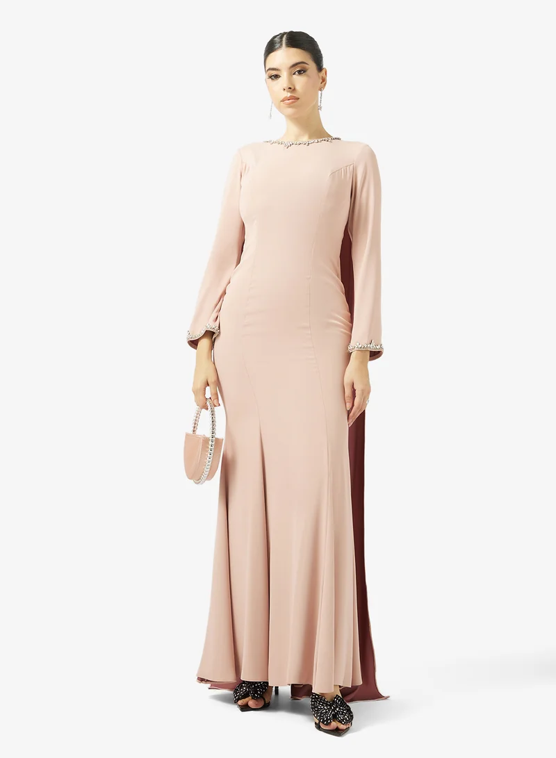 Akadia Fashion  ROUND NECK SHOULDER TAIL CREPE DRESS for Women | Best Price UAE